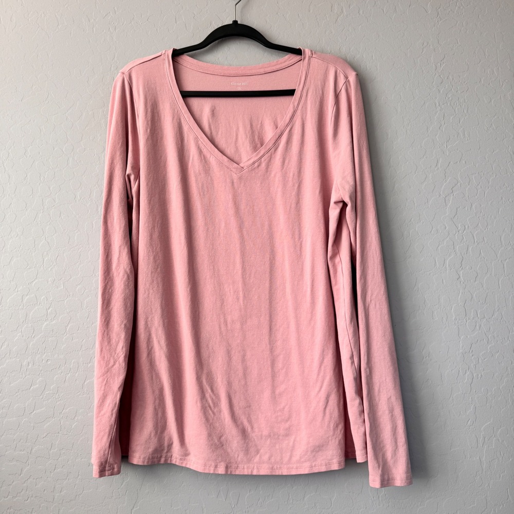Garnet Hill Women's Pink V-Neck Long Sleeve T-Shirt Top XL Extra Large